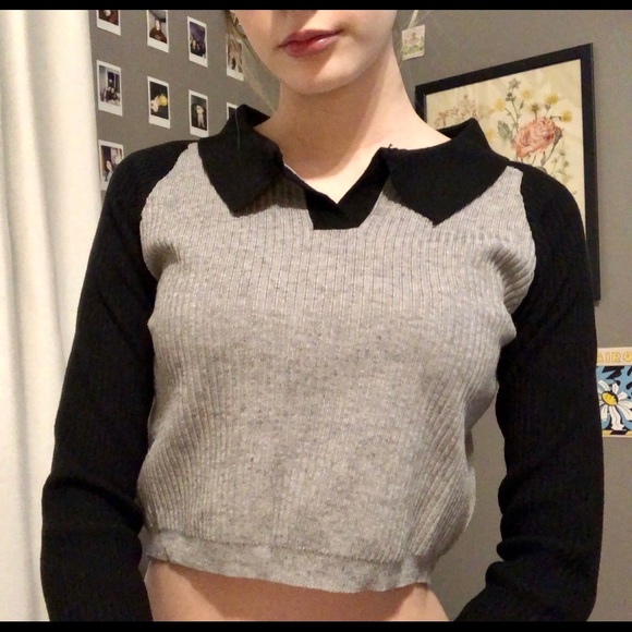 Black and Grey Sweater with attached collar - Picture 2 of 3